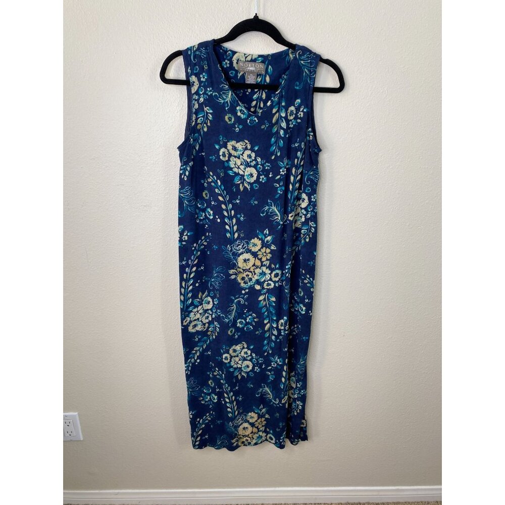 Norton McNaughton Petites Womens Floral Sleeveless Maxi Dress Rayon Blue PL VTG